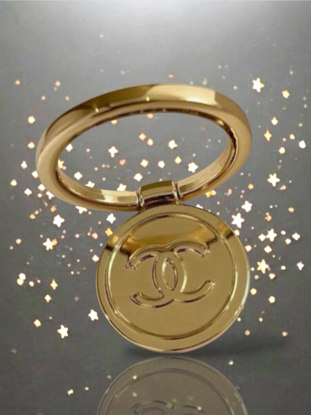 🆕💕CHANEL Beaute 'CC' Logo Cell Phone Ring Holder/Stand Gold-Tone Metal